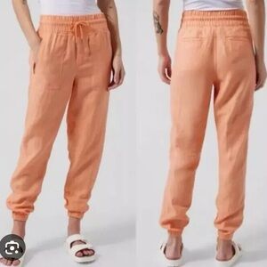 Athleta Cabo 100% linen Orange peach Drawstring Jogger Pants women’s 14